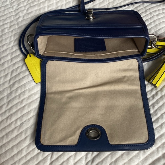 Coach Perforated Leather Penny Shoulder Purse in Navy and Bright Citrine - Picture 8 of 9